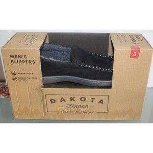 Dakota Fleece Men Slippers Black Faux Suede Fleece Lined Slip On Comfort Shoe 8